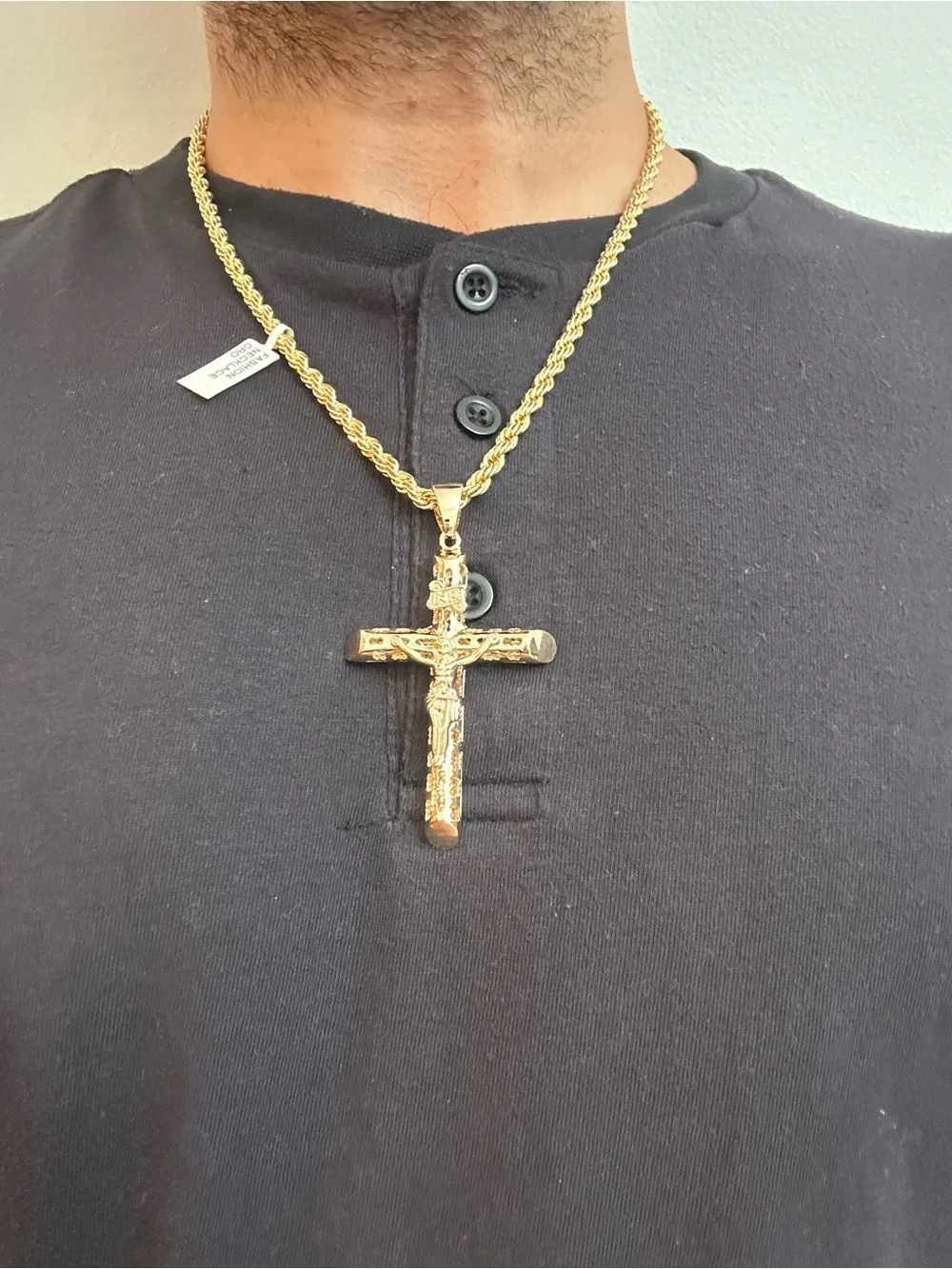 New Gold plated cross Jesus Crucifix Pendant charm with new Rope Chain